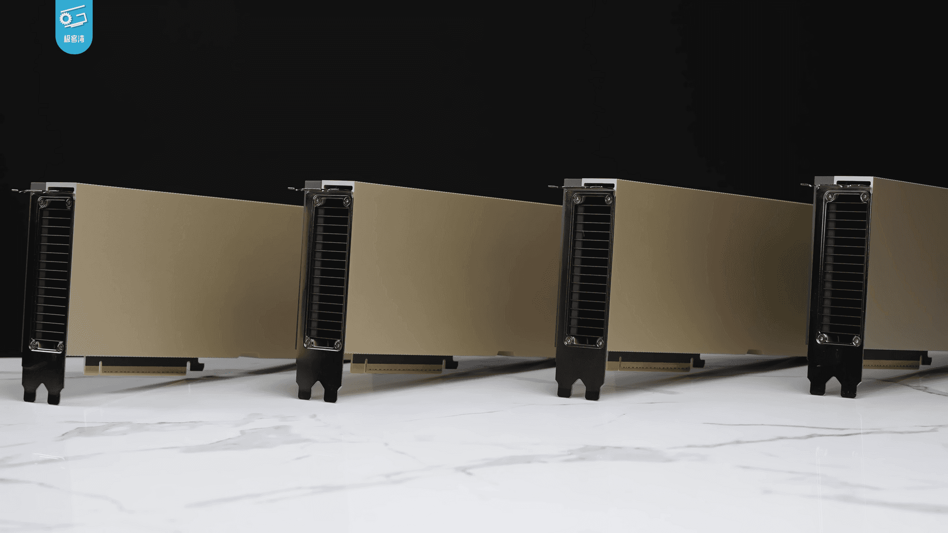 Four NVIDIA H100 PCIe cards in a row