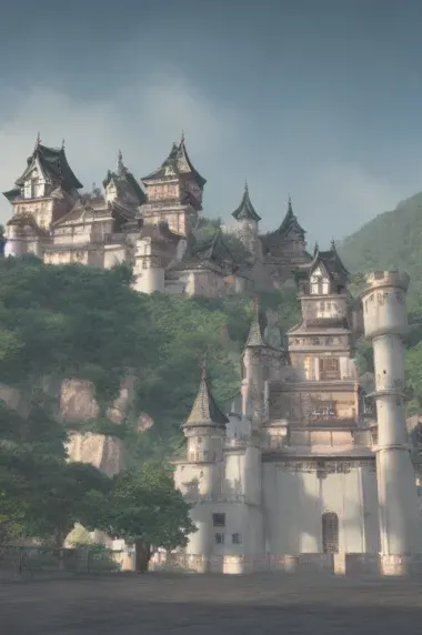 A castle on a wooded hill, generated by Stable Diffusion