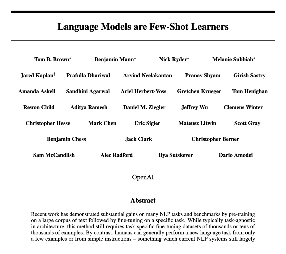 Title and abstract of Language Models are Few-Shot Learners, Brown et al., 2020