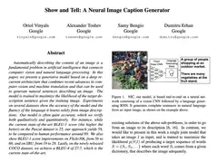 Title and abstract of "Show and Tell: A Neural Image Caption Generator", Vinyals et al., 2014